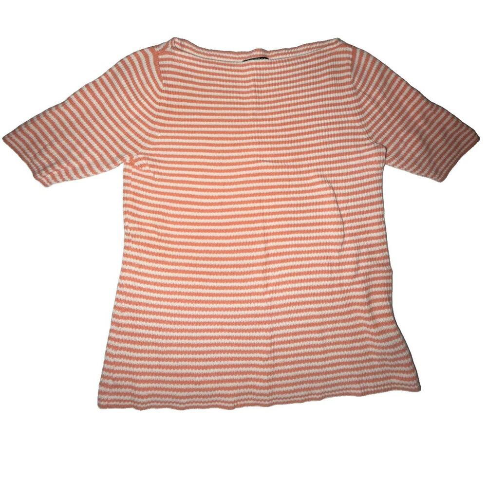 Lauren Ralph Lauren Orange Women’s White Striped Cotton Knit Sweater Top Large